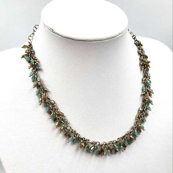 Blue & Taupe Iridescent Beads on Silver Chain - Picture 1 of 8